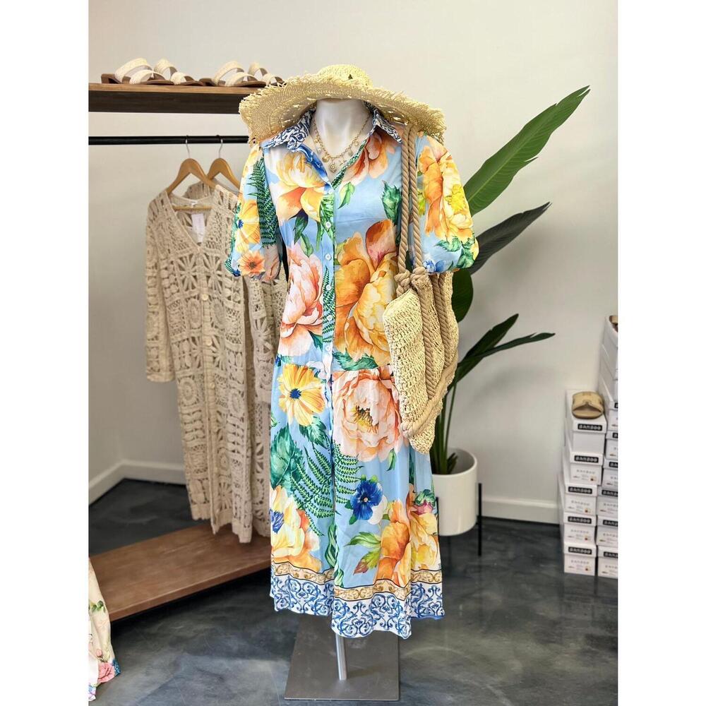 NEW TFY COLLECTION tropical summer maxi dress in multicolor